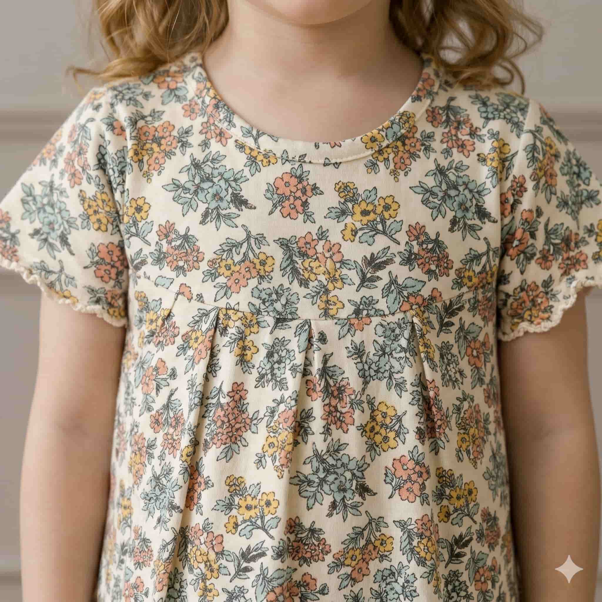 Vintage Blossom Girls Half Sleeves Pajama Set – Cream