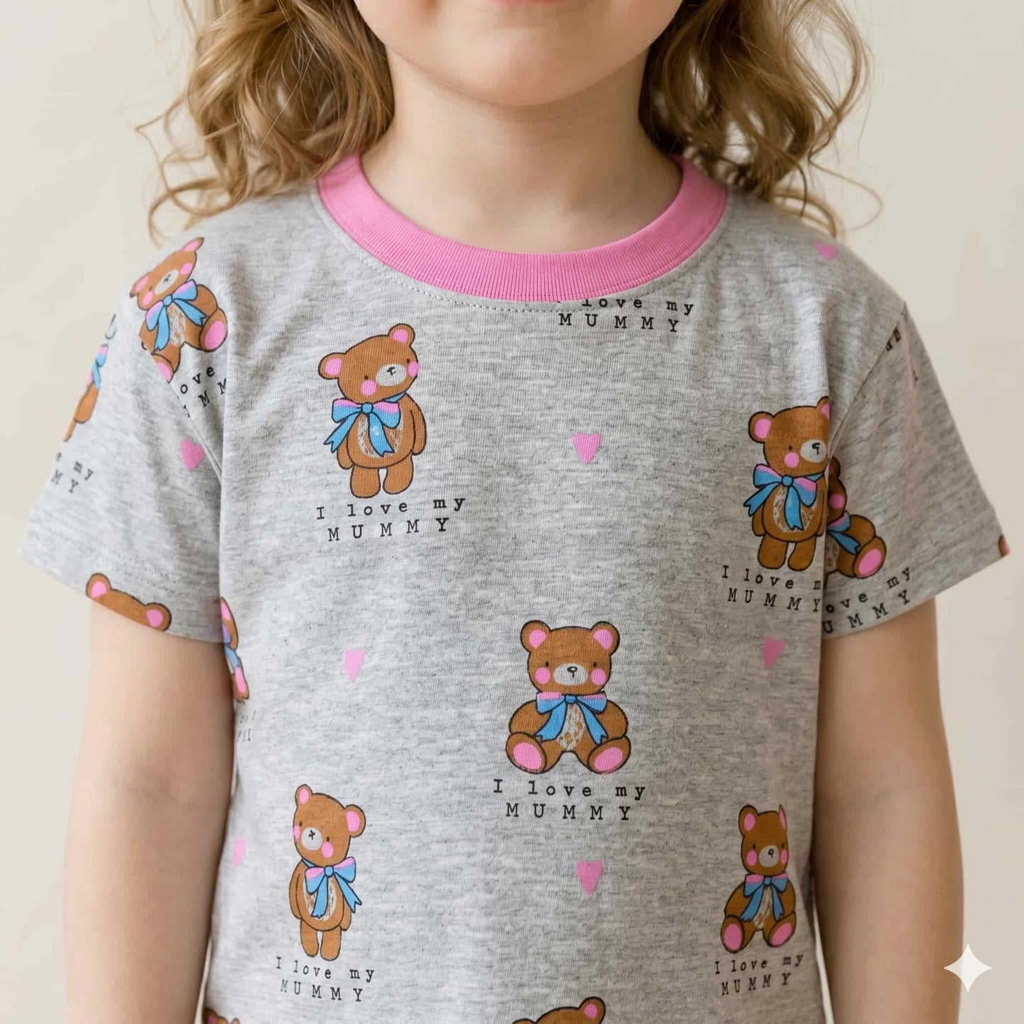 Bear Hugs Girls Half sleeves pajama set - Grey