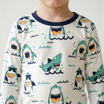 Ocean Vibes Boys Full Sleeves Pajama Set - white