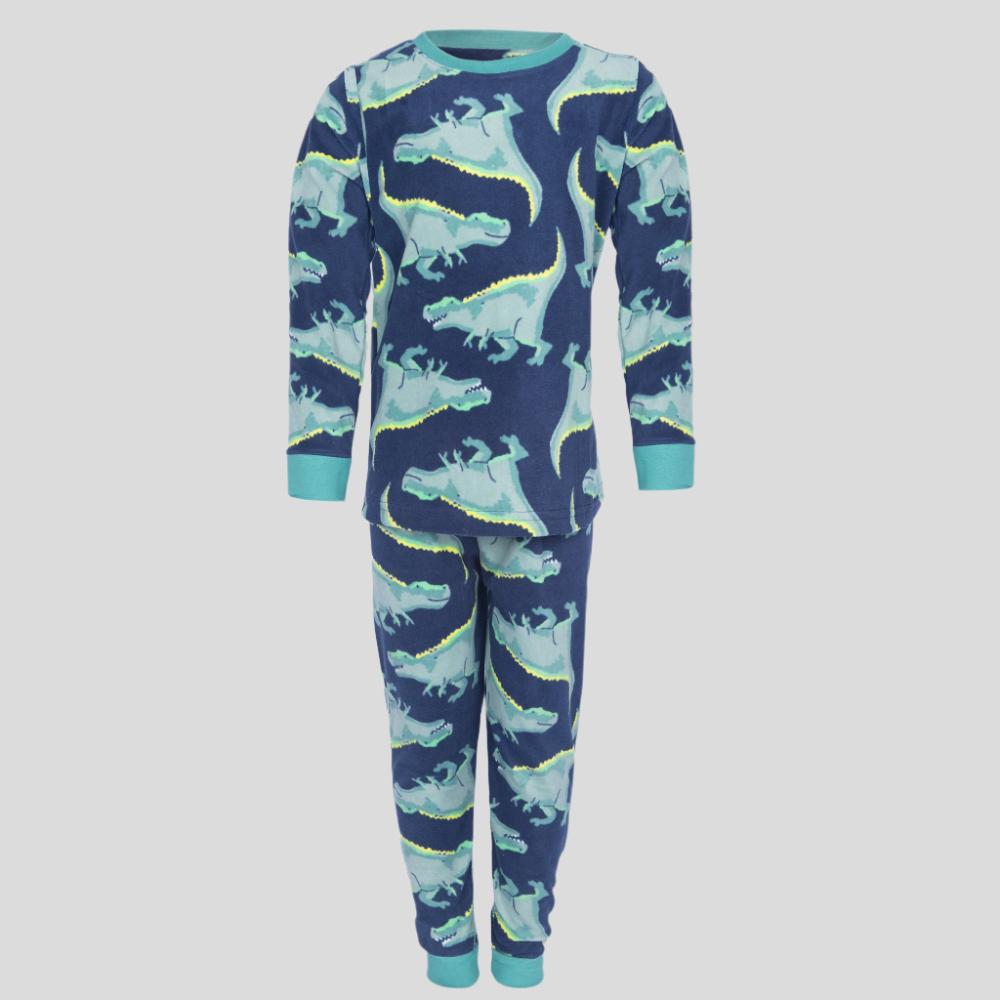 Dino Boys Fleece Full Sleeves Pajama Set - Black-Green