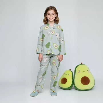 Avocado Girls Woven Rayon Button Pajama Set - Green