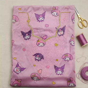 Kuromi Melody Girls Embroidered Mukhawir - Pink