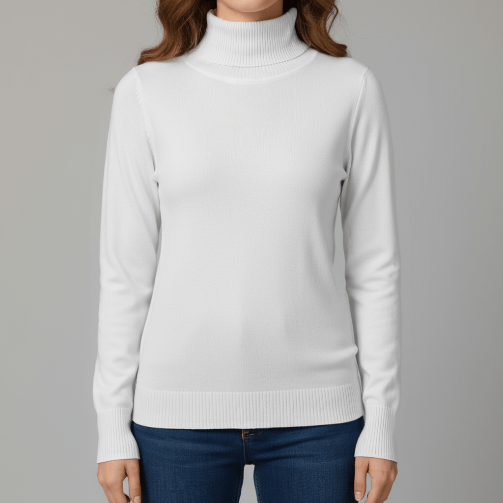 Turtle Neck Women Sweater-White