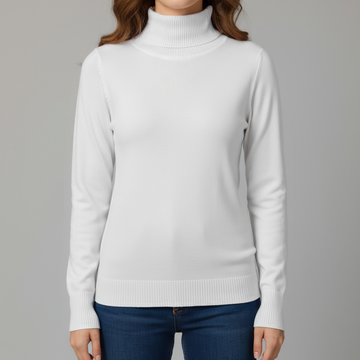 Turtle Neck Women Sweater-White