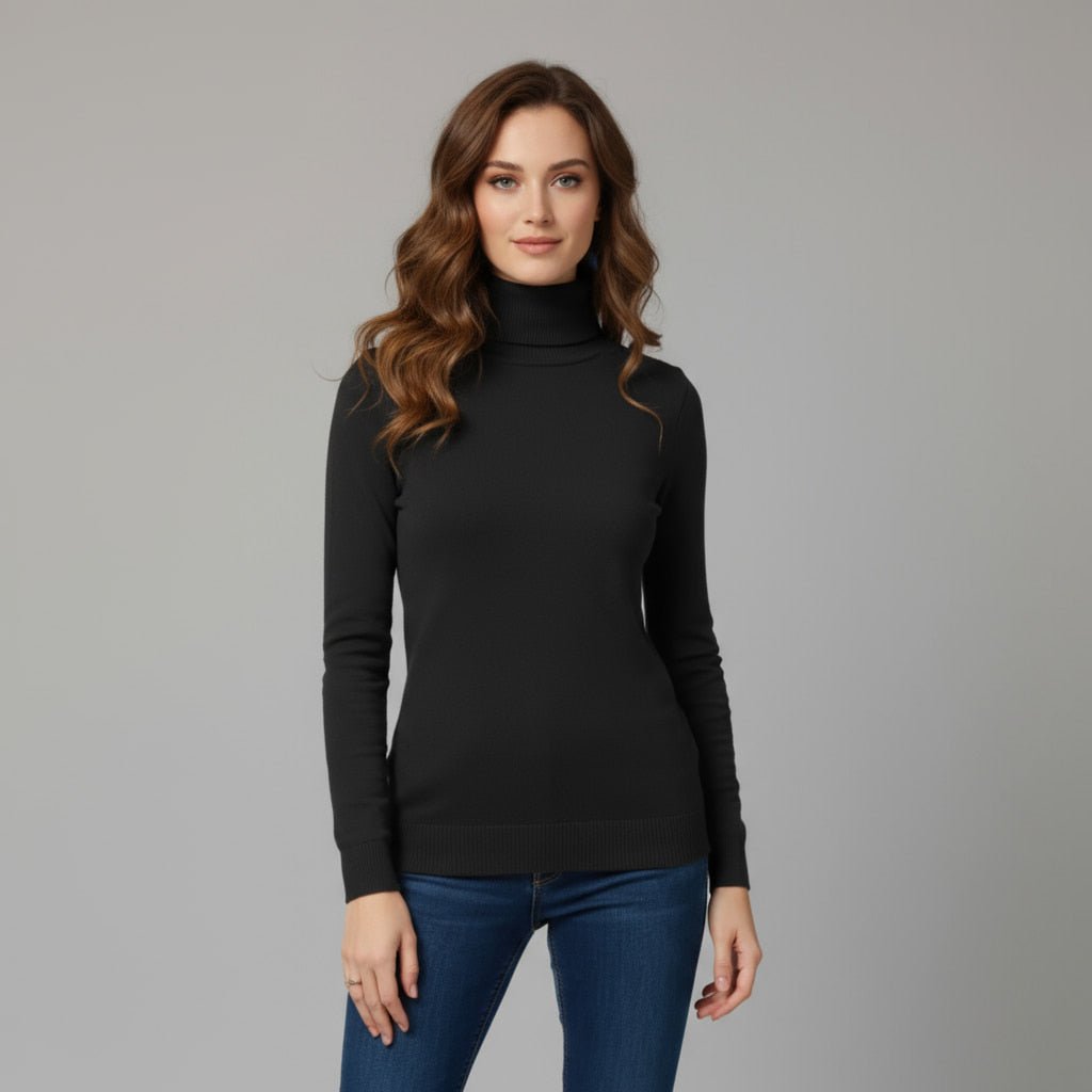 Turtle Neck Women Sweater-Black