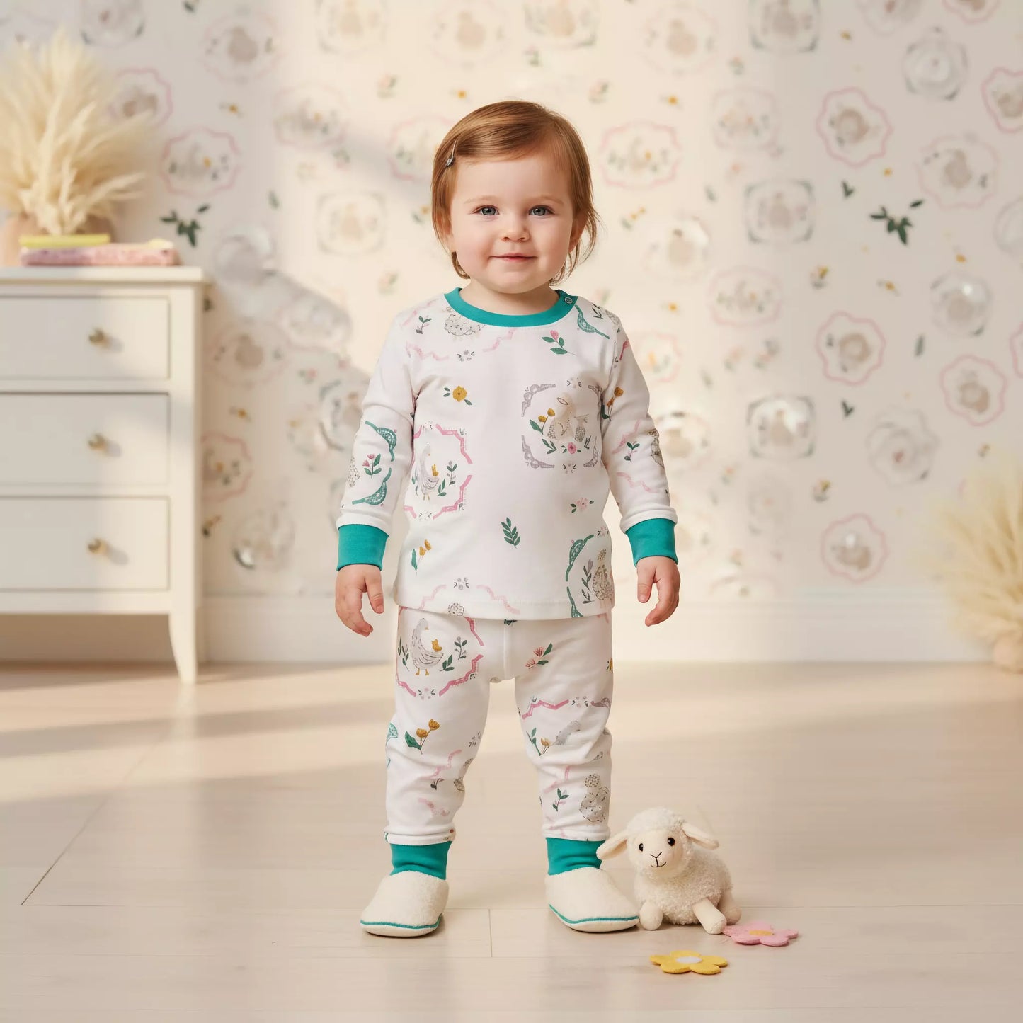 Cute Rabbit Baby Girl Pajama Set- White