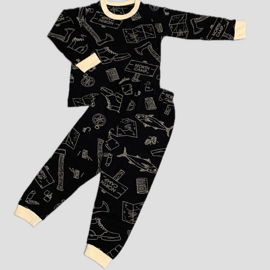 Camp Boys Full Sleeves Pajama Set - Black