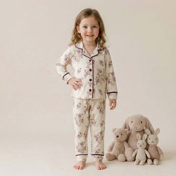 Bunny Land Girl Button Pajama Set - Cream