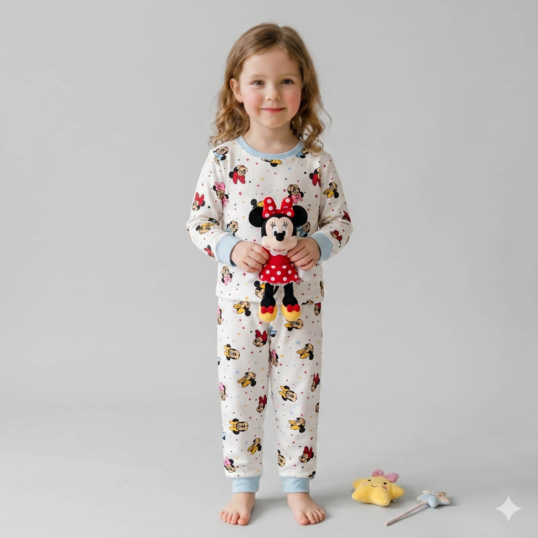 Mickey & Minnie Mouse Girls Full Sleeves Set - Cream