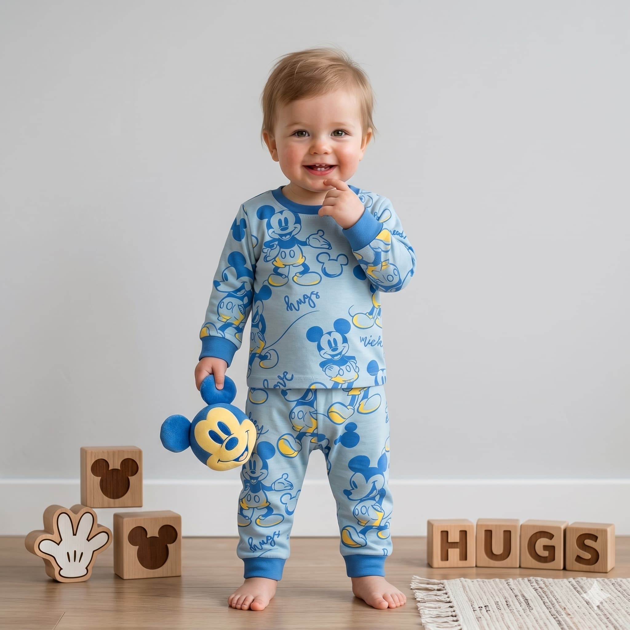 Mickey Mouse Baby Boys Full Sleeves Pajama Set - Light Blue