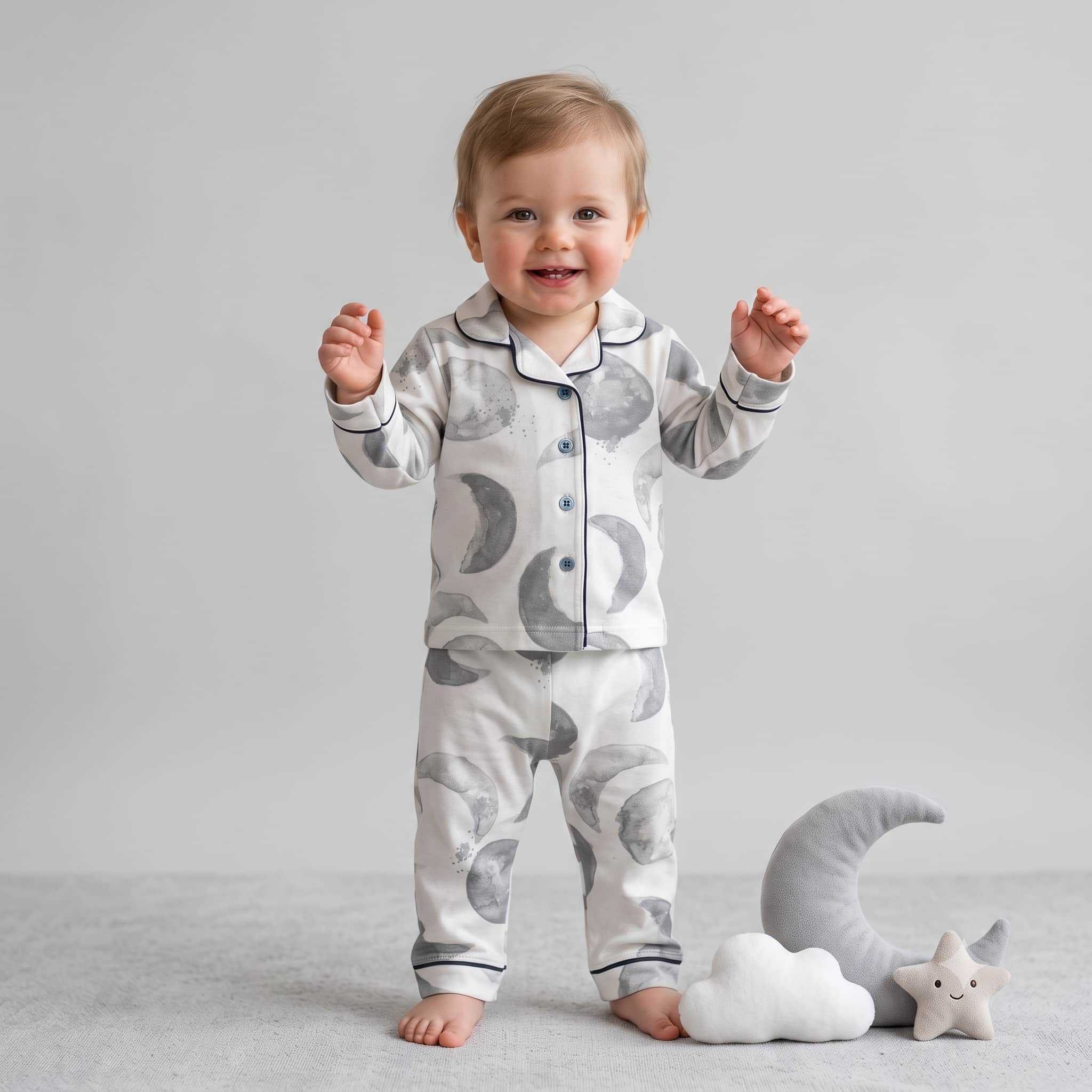 Lunar Dreams Baby Boys Full Sleeves Pajama Set - Off-White