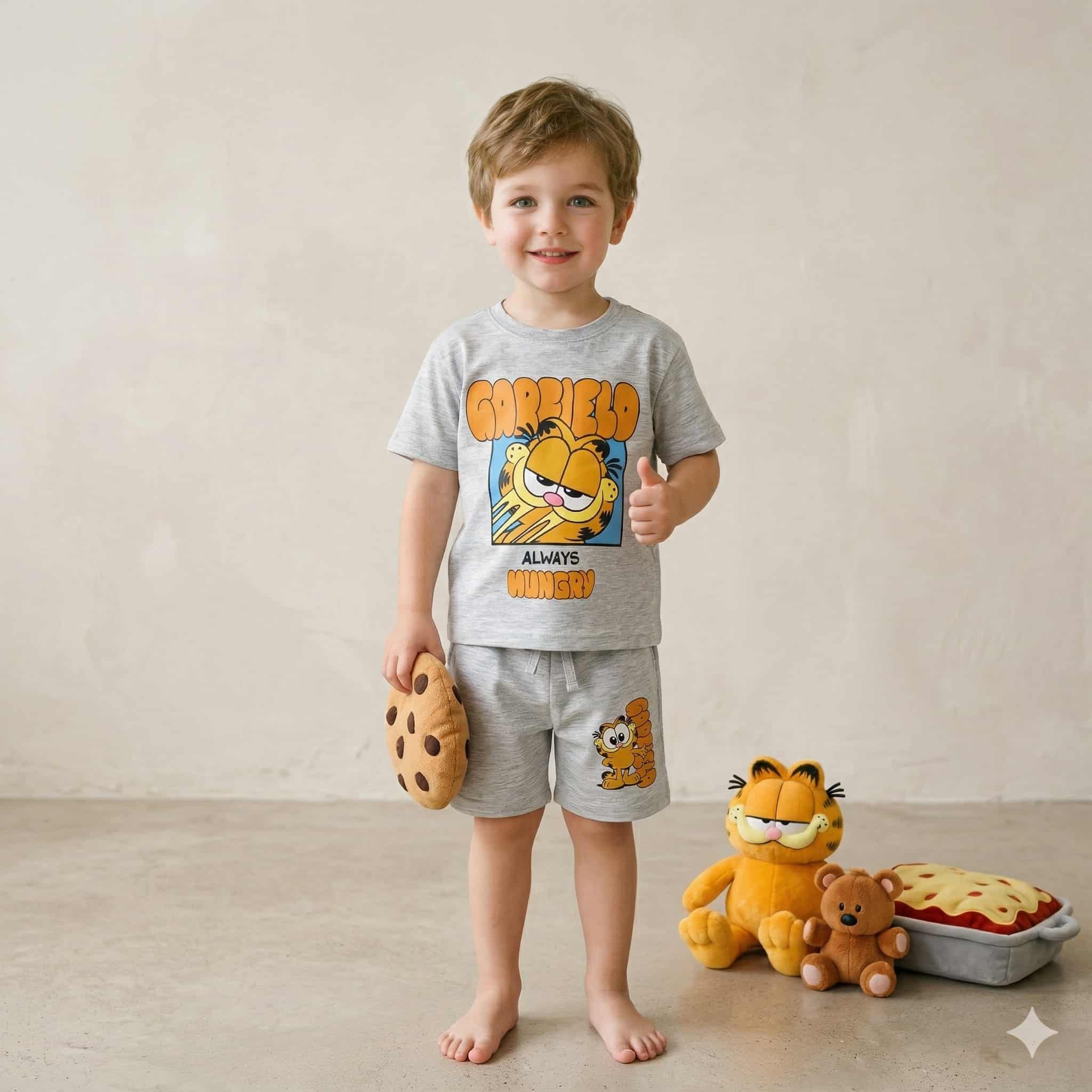 Garfield Boys Shorts Sets- Light Grey