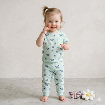 Mint Flutter Half Sleeves Baby Girl Pajama set - Green