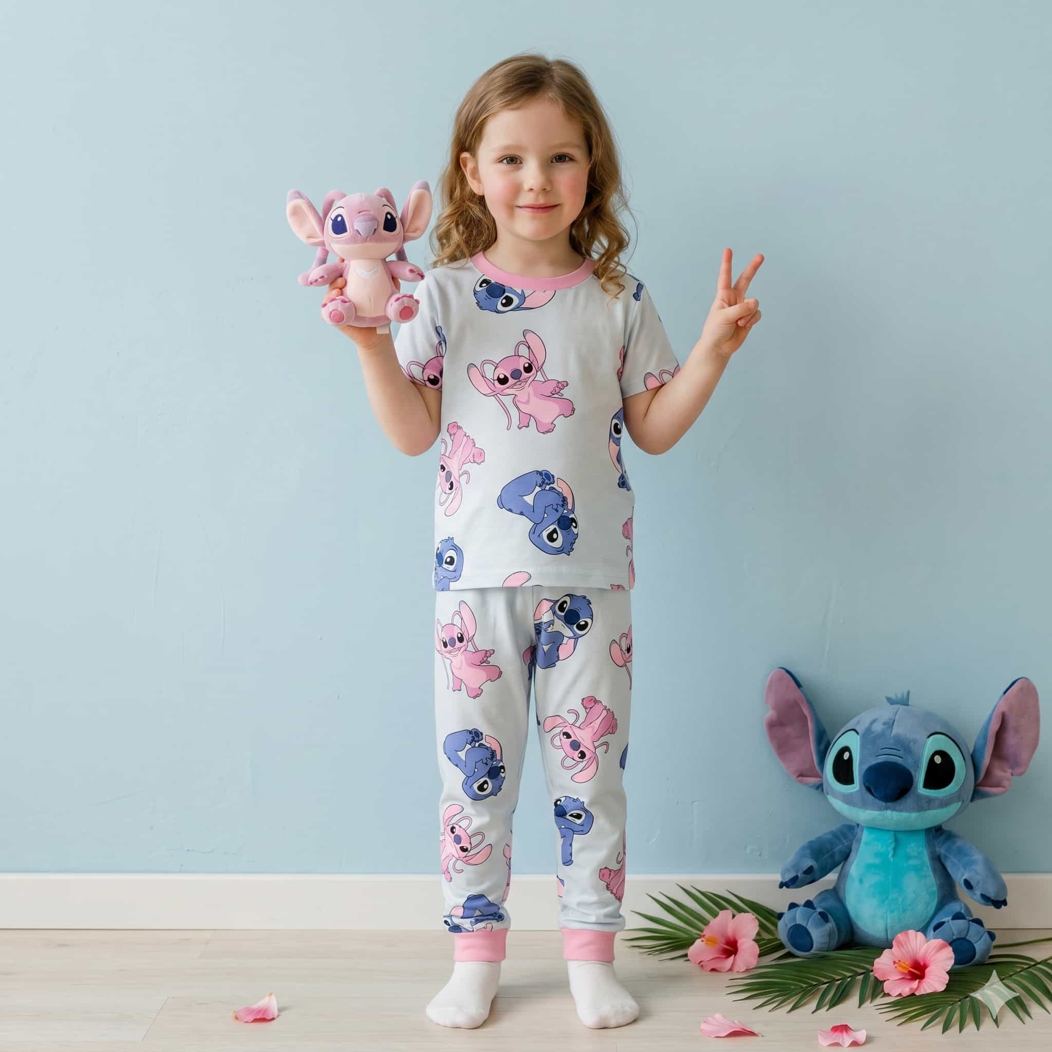 Stitch Girl Half Sleeves Pajama Set - Grey