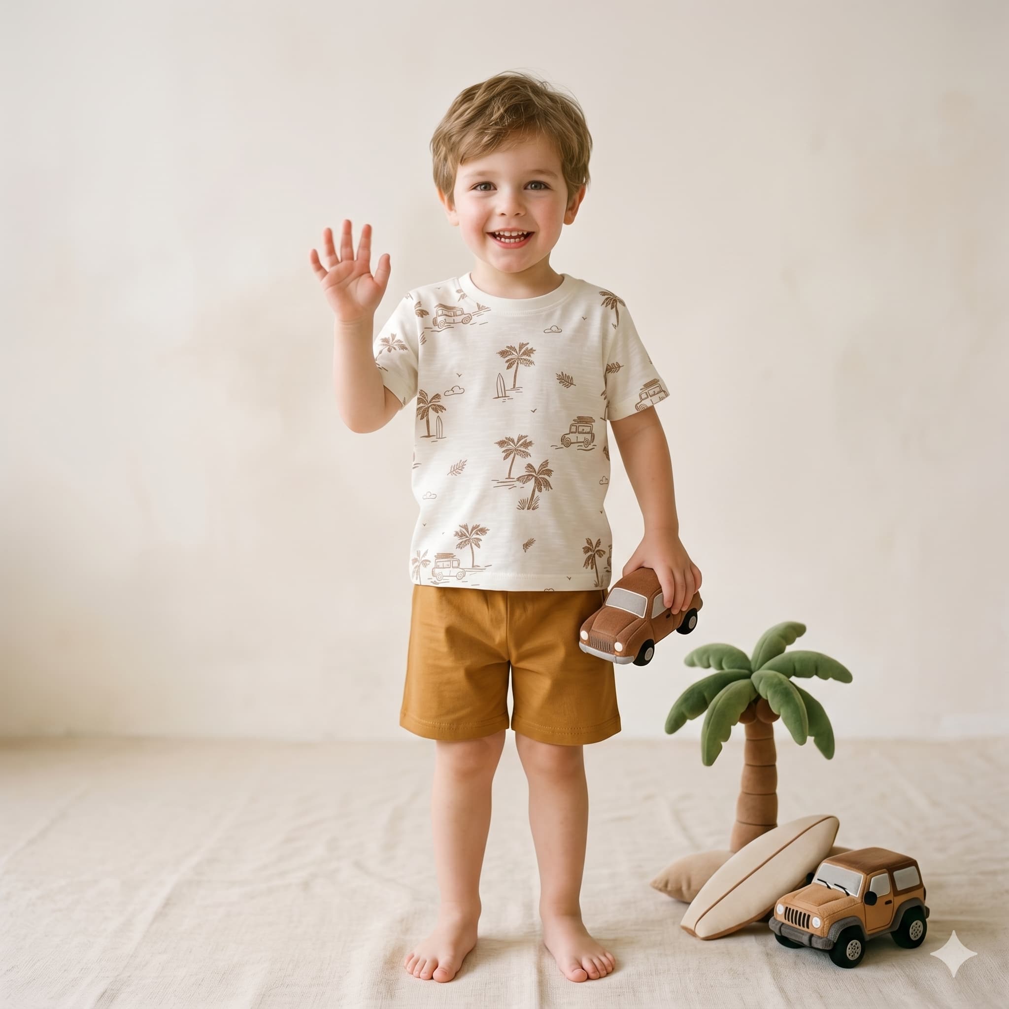 Safari Breeze Boys Half Sleeves Short Set - White