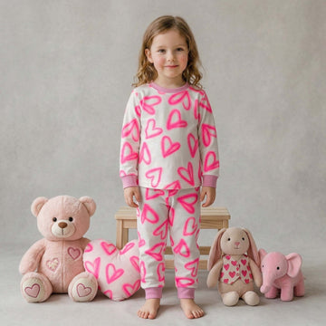 Little Love Girl Pajama Set - White- Pink