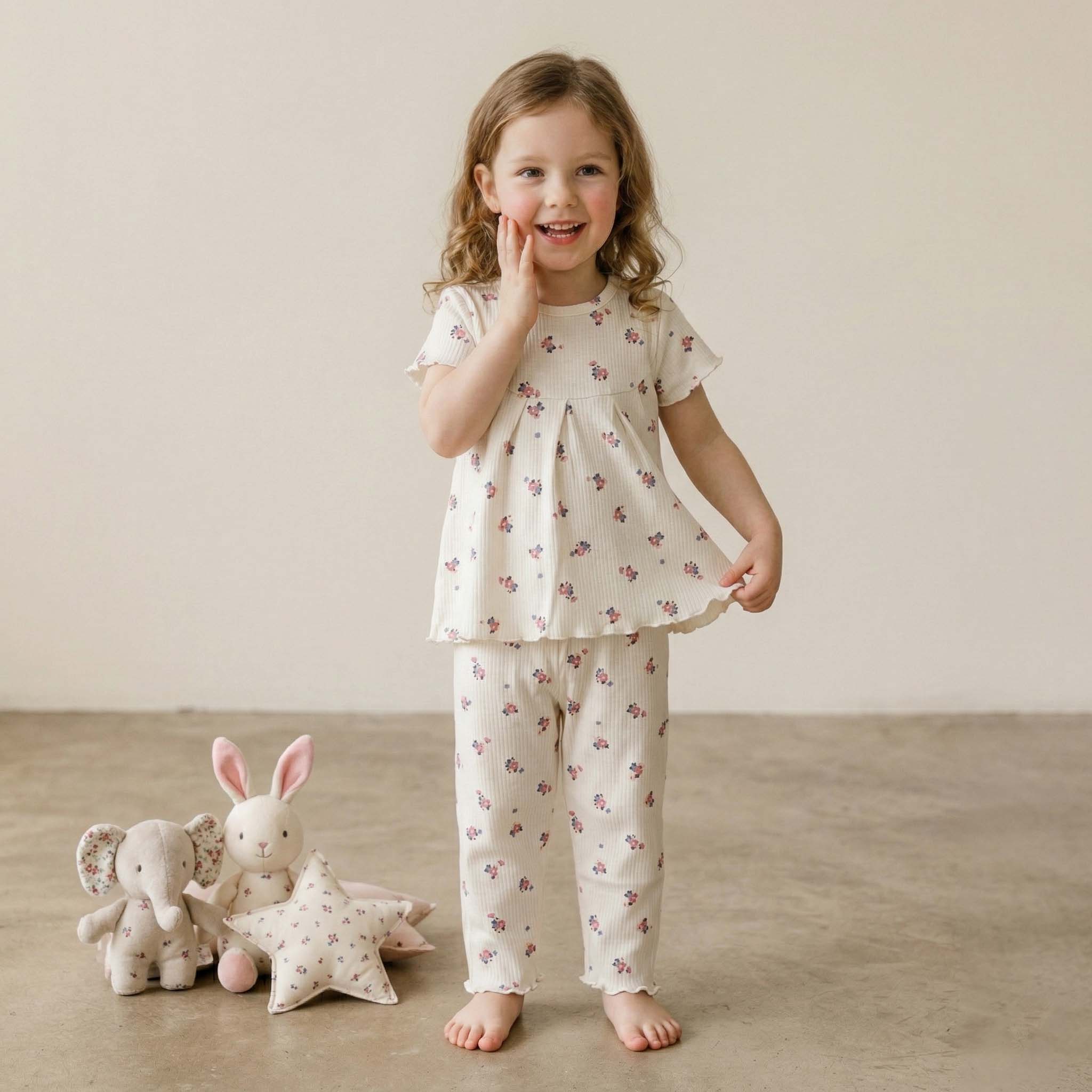 Pansy Flower Girls Pajama Set - Cream