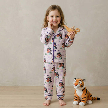 Jasmine Princess Girls Full Sleeves Button Pajama Set - White