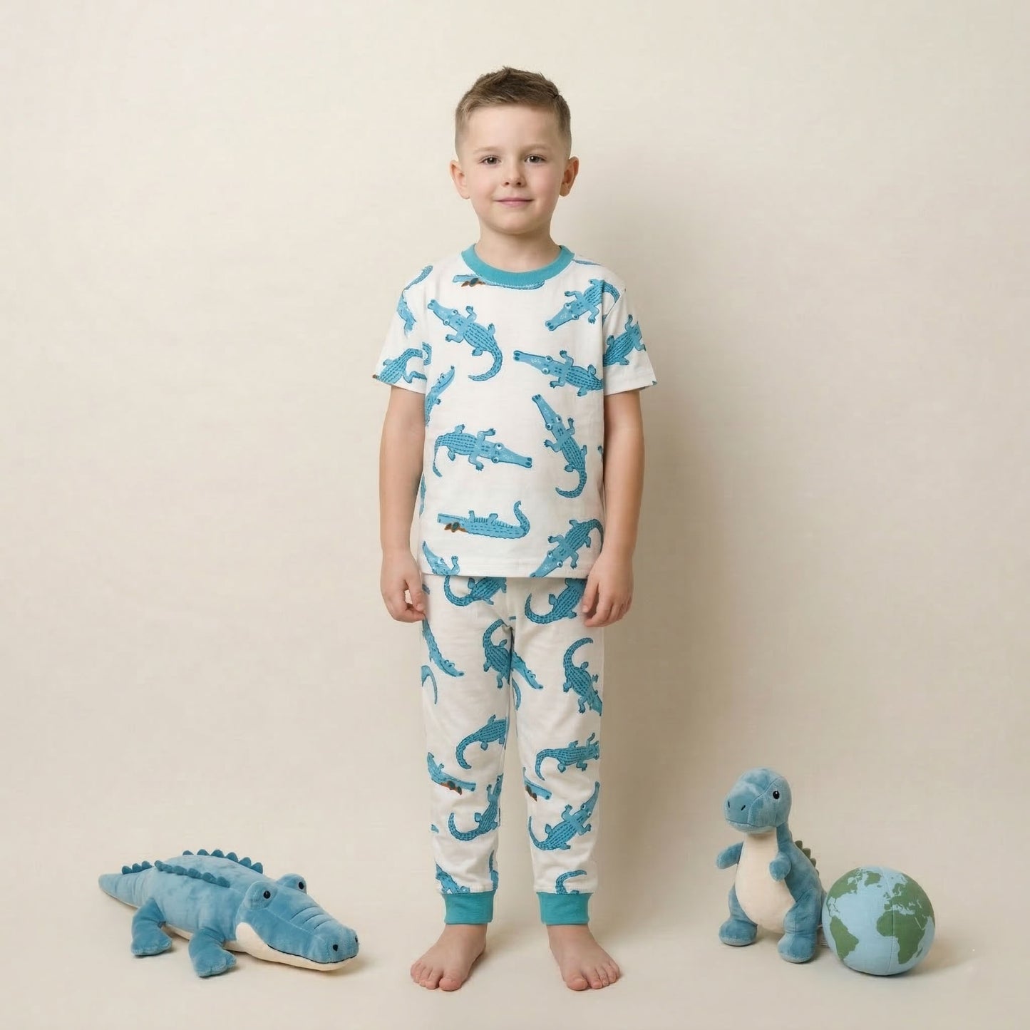 Croc Boys Half Sleeves Pajama Set - White & Blue