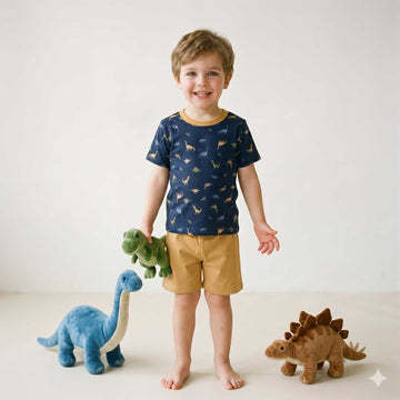 Dino Drift Boys Half Sleeves Short Set - Navy Blue