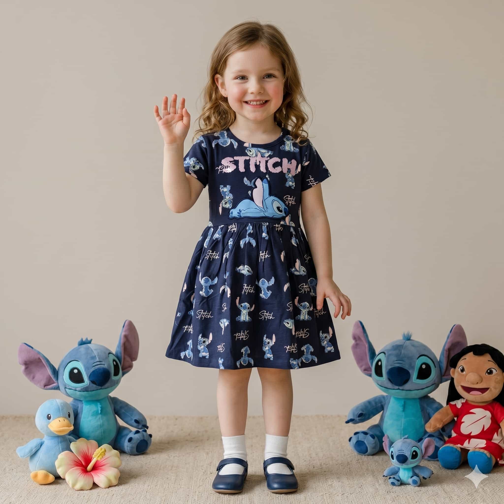 Stitch Girls Frock - Navy