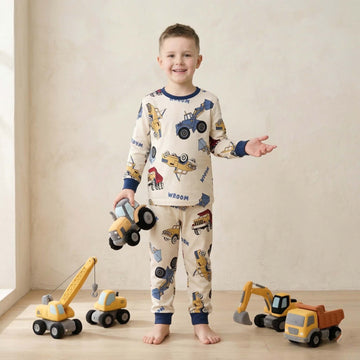 Dig and Build Boys Full Sleeves Pajama Set - Cream