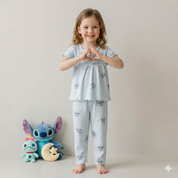 Sky Stitch Girls Half Sleeves Pajama Set – Blue