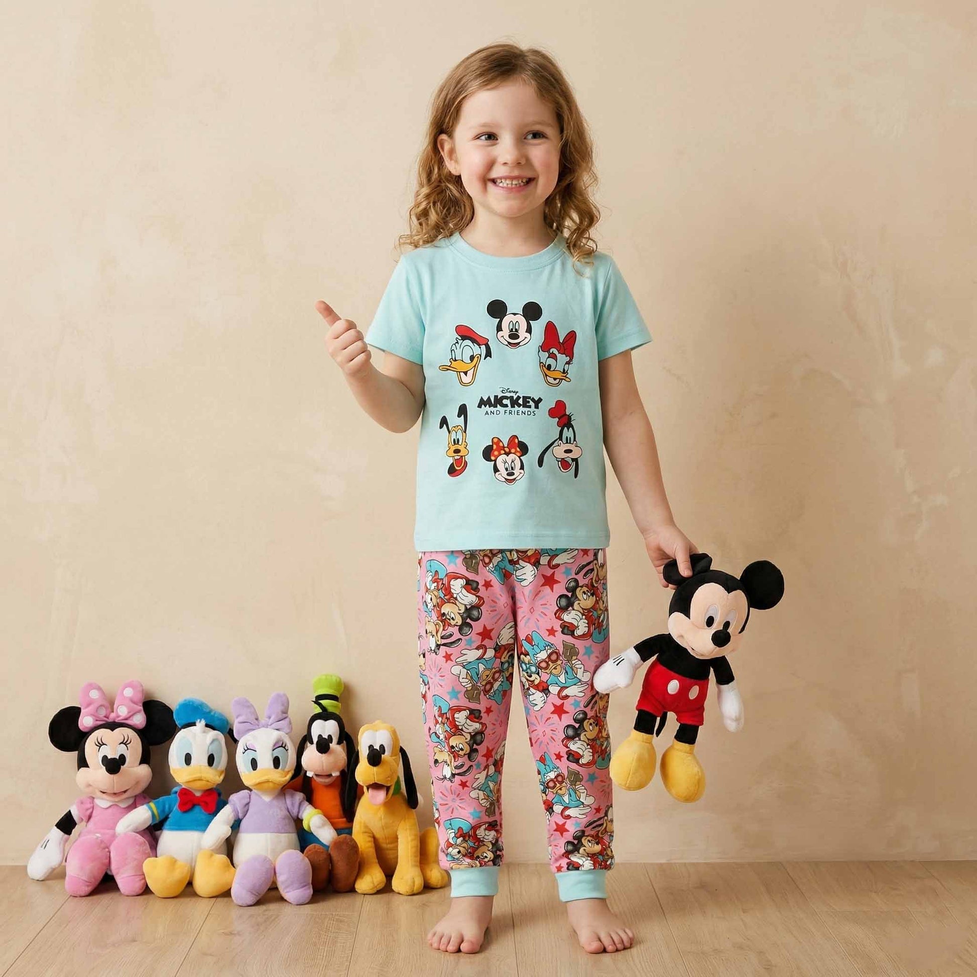 Mickey & Friends Girls Half Sleeves Pajama Set - Blue & Pink