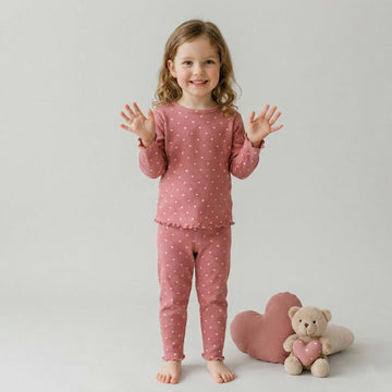 Little Hearts Girls Full Sleeves Pajama Set - Pink
