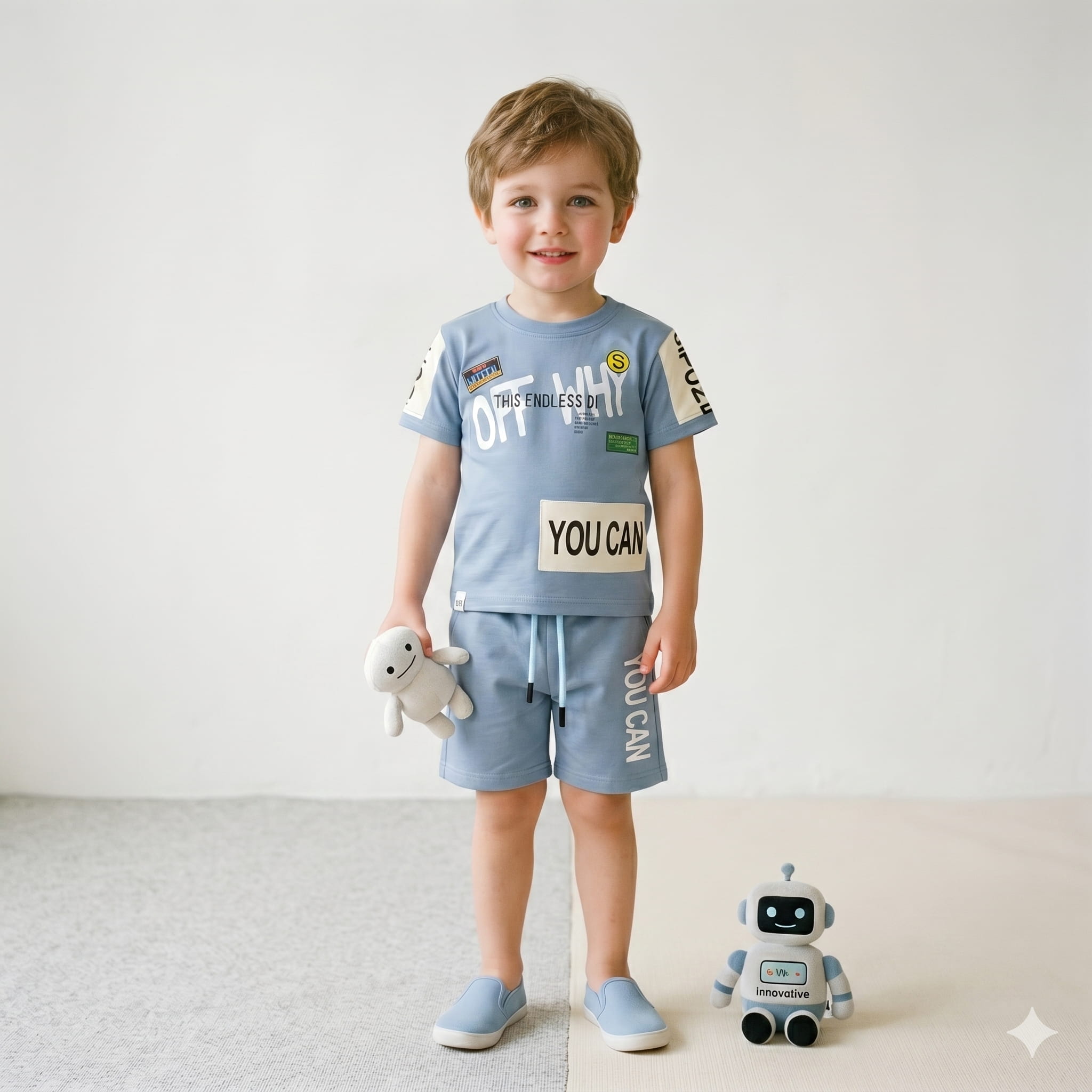 Sky Vibe Boys Half Sleeves Short Set - Blue