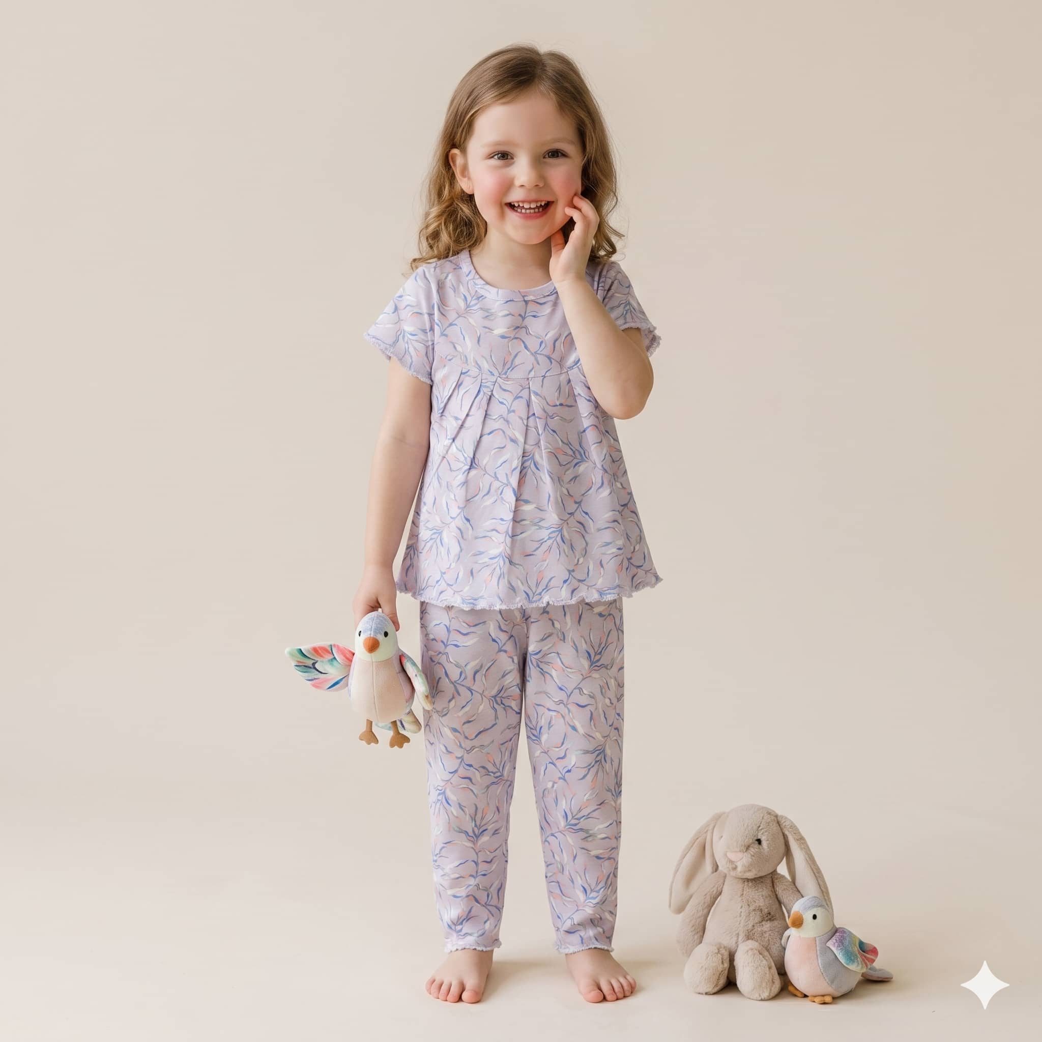 Lavender Breeze Girls Half Sleeves Pajama Set - Lavender