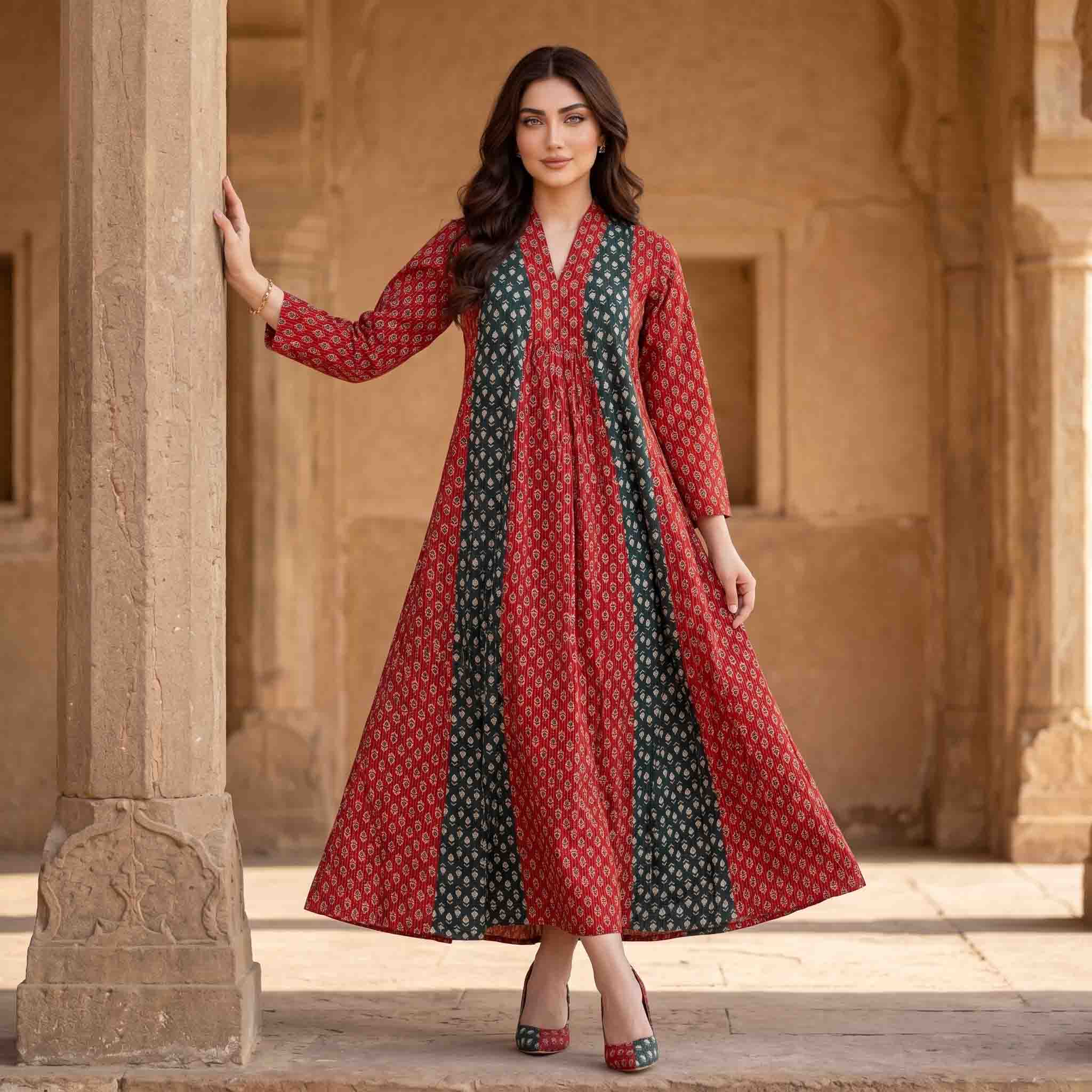 All Over Buti Print Women Darra - Red & Black 