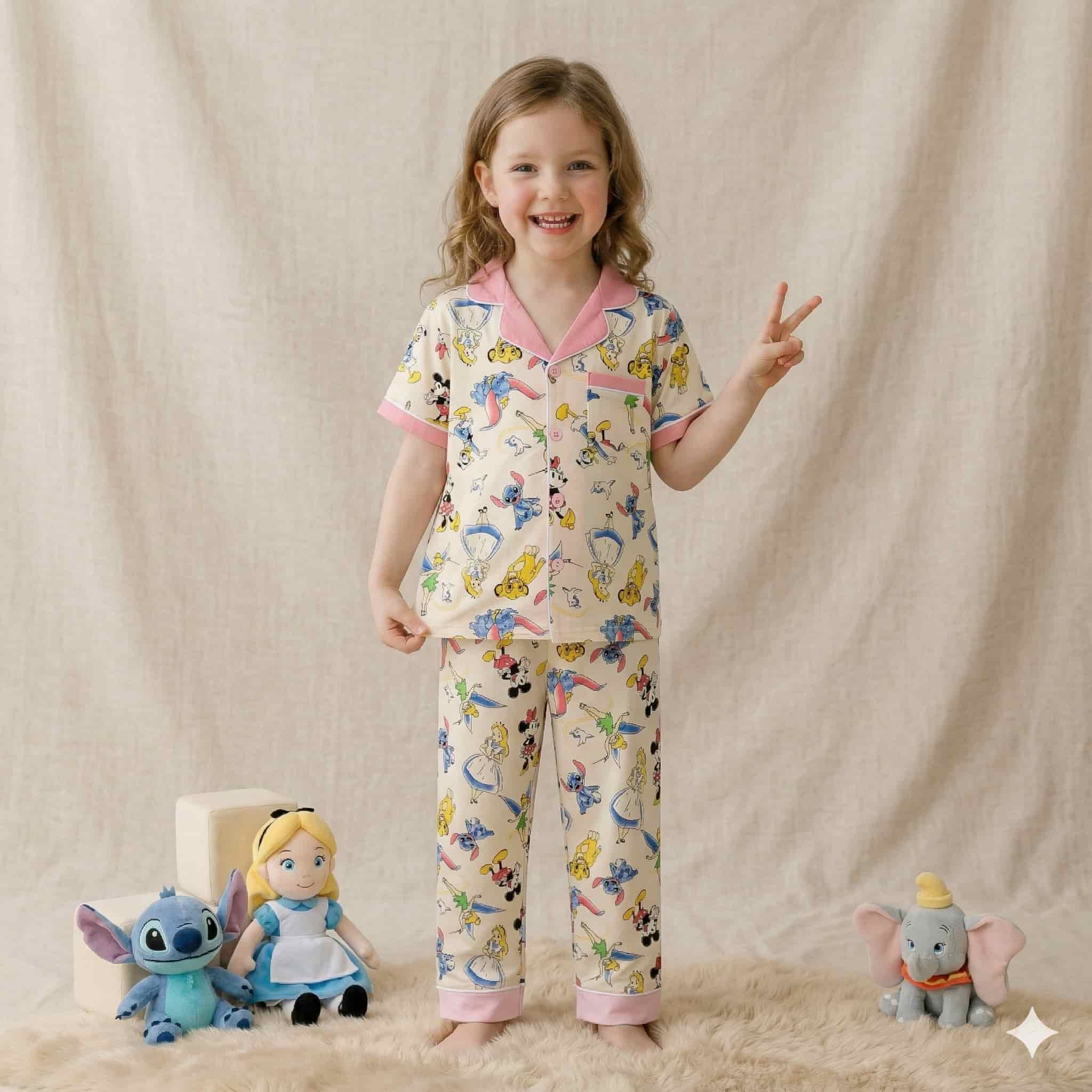 Disney Girls Half Sleeves Pajama Set - Yellow