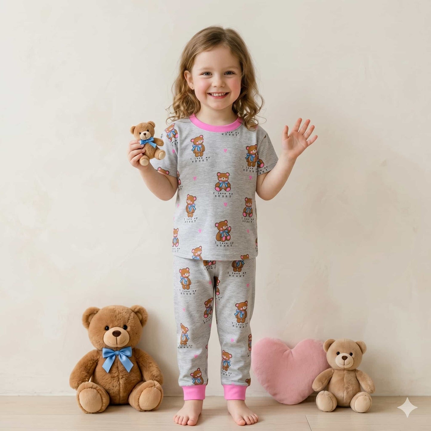 Bear Hugs Girls Half sleeves pajama set - Grey