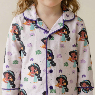 Jasmine Princess Girls Full Sleeves Button Pajama Set - White