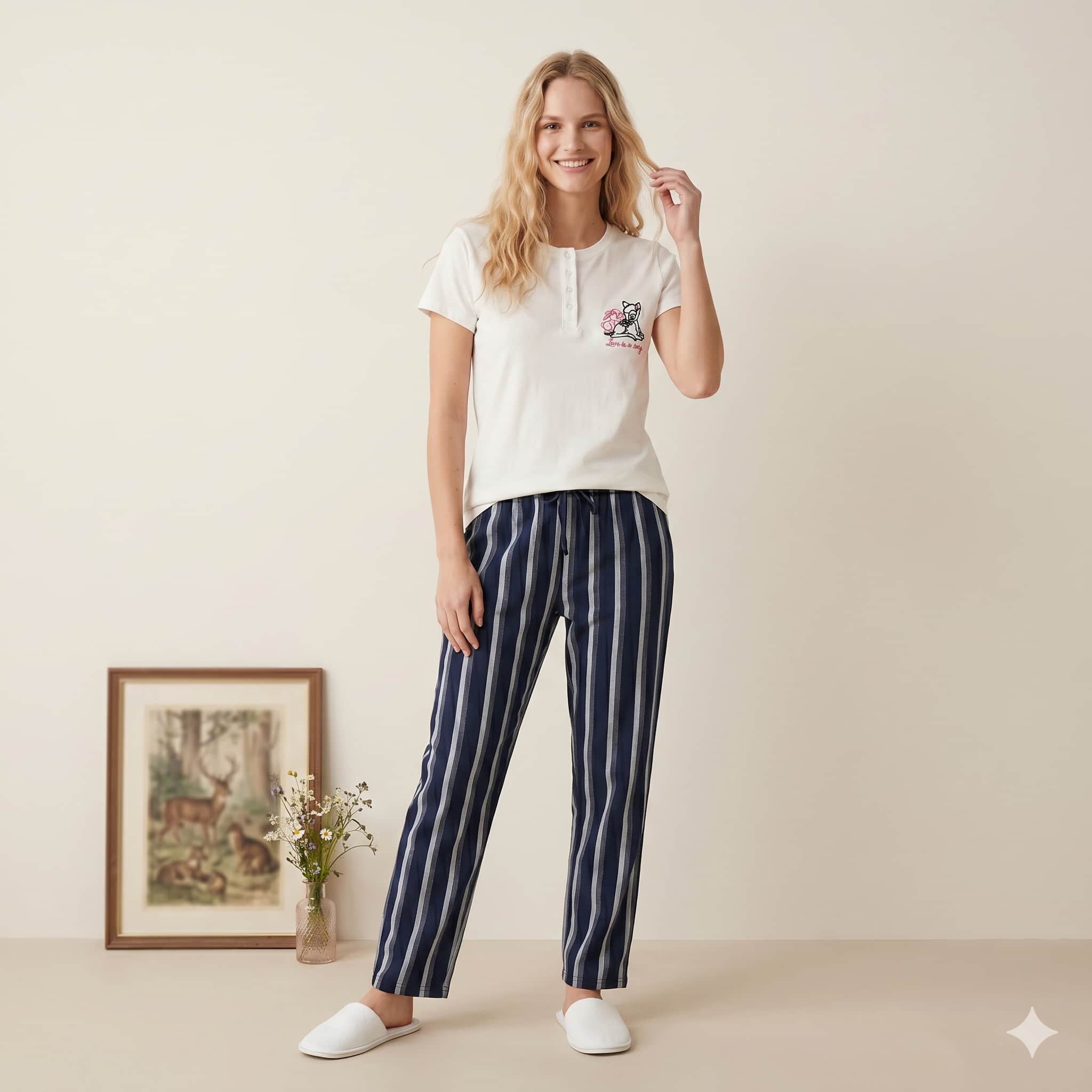 Soft Whisper Women Half sleeves pajama set - White.