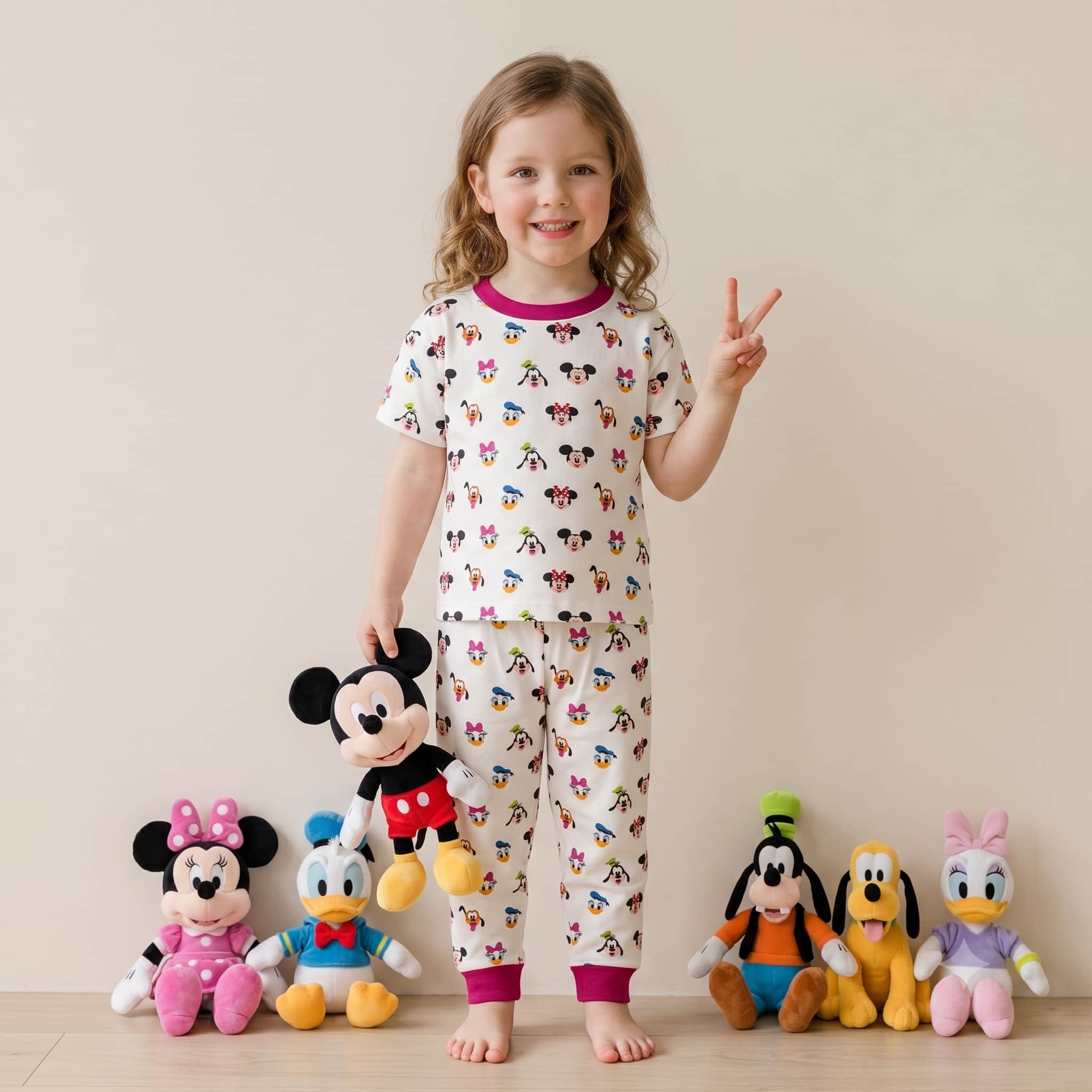 Mickey Mouse Girls Half Sleeves Pajama Set - White