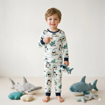Ocean Vibes Boys Full Sleeves Pajama Set - white