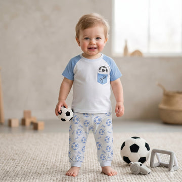 Little Striker Goal Half Sleeves Baby boy Pajama Set - Blue