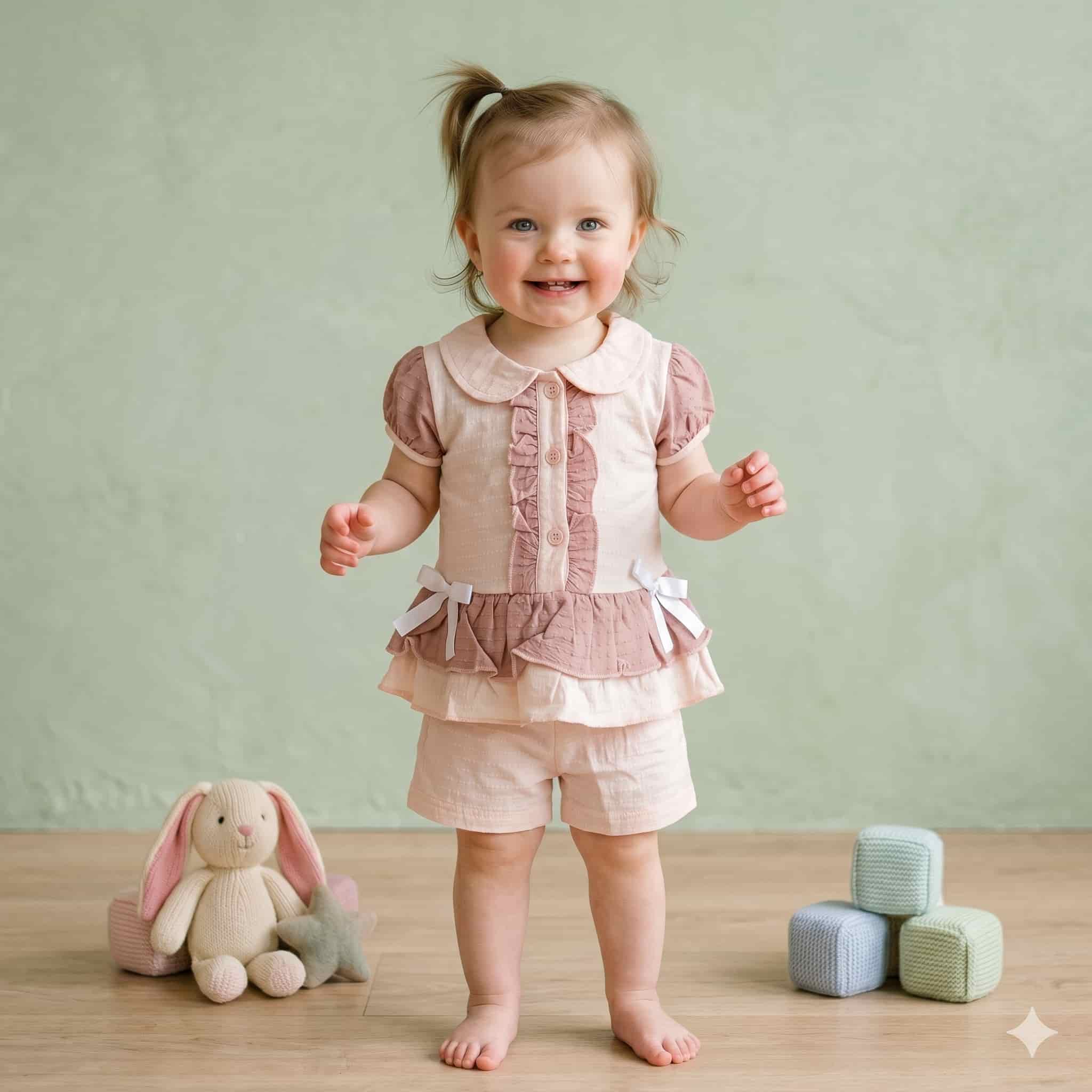 Rosy Charm Baby Girls Half Sleeves Set - Pink
