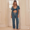 Teal Feather Cotton Women Half Sleeves Pajama Set - Blue