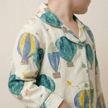 Hot Balloons Boys Button Pajama Set - Cream