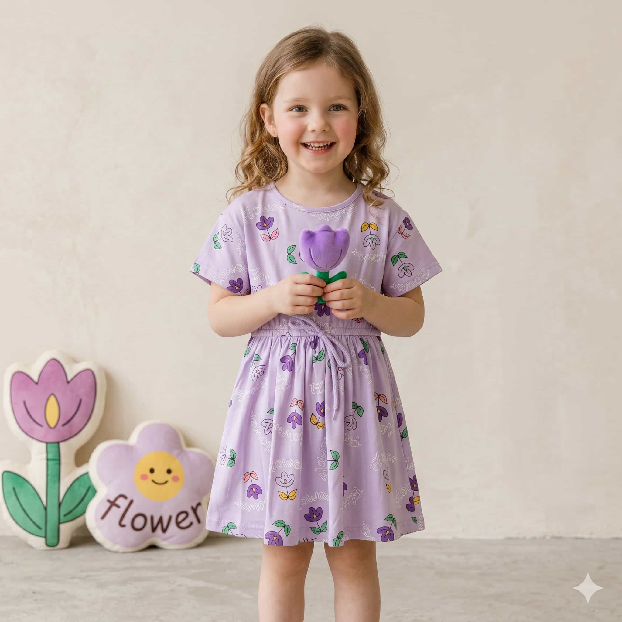 Lilac Blossom Girls Frock Set - Lavender