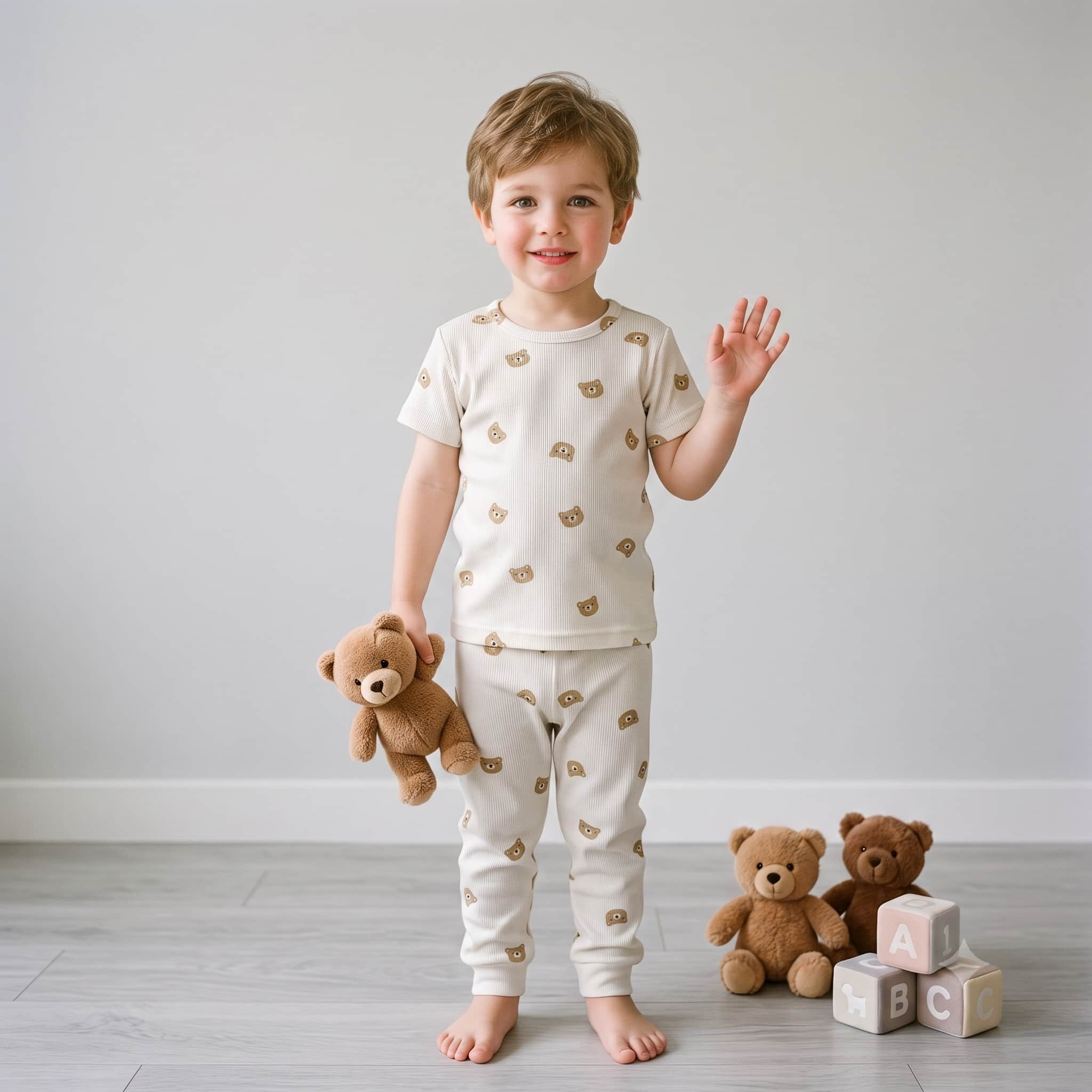 Cozy Cubs Boys Half Sleeves Pajama Set - Cream