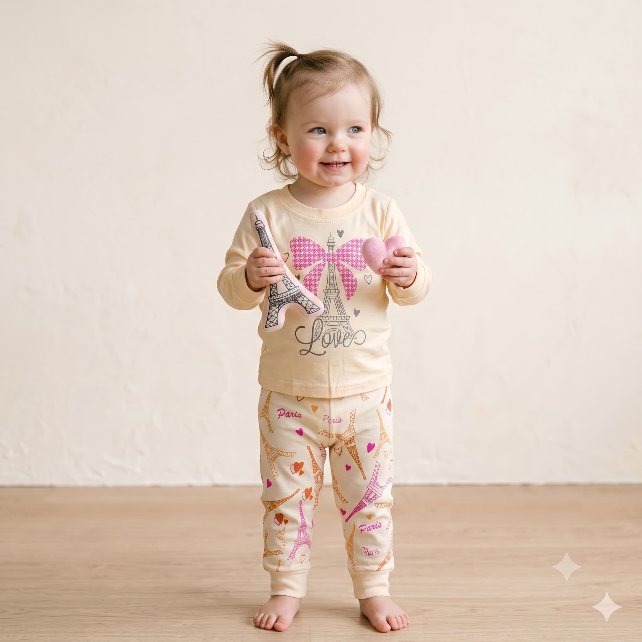 Parisian Charm Baby Girls Full Sleeves Pajama Set - Soft Yellow