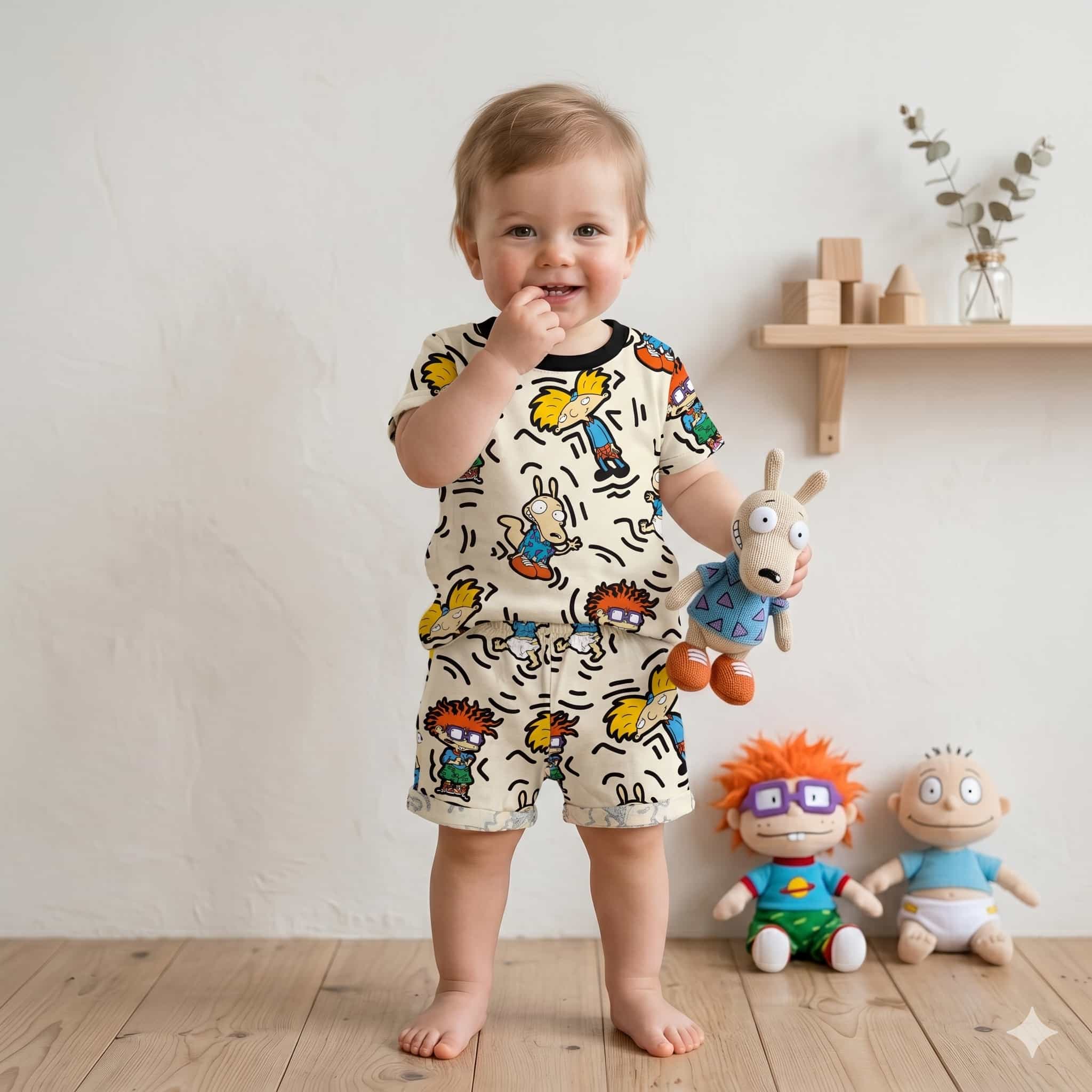 Retro Vibes Baby Boys Half Sleeves Set - Cream
