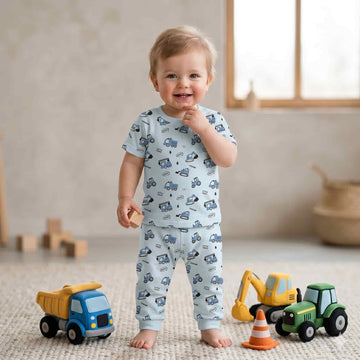 Mighty Machines Baby Boys Half Sleeves Set - Light Blue