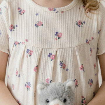 Ditsy Floral Girls Short Sleeves Pajama Set- Cream