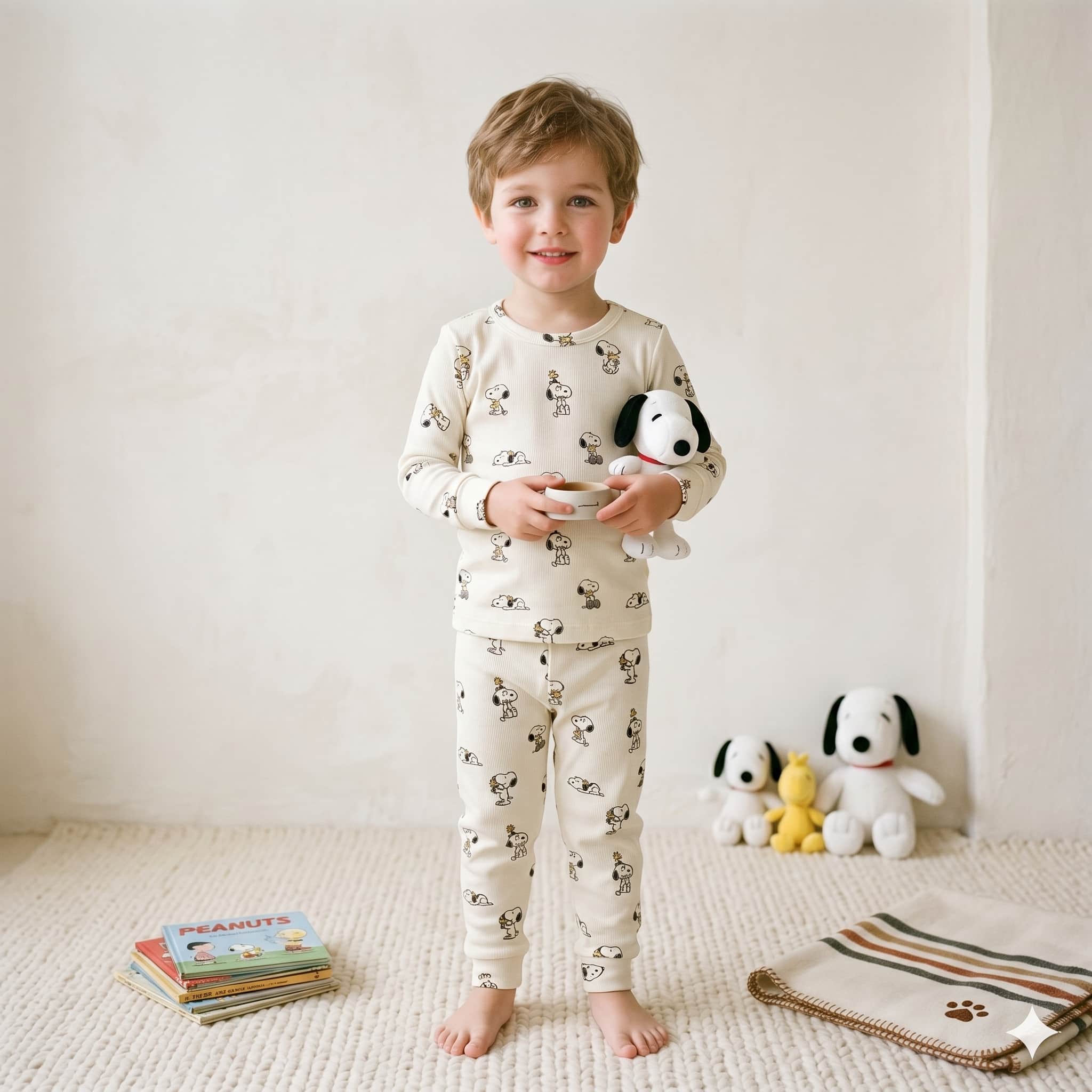 Beagle Buddies Boys Full Sleeves Pajama Set - Cream