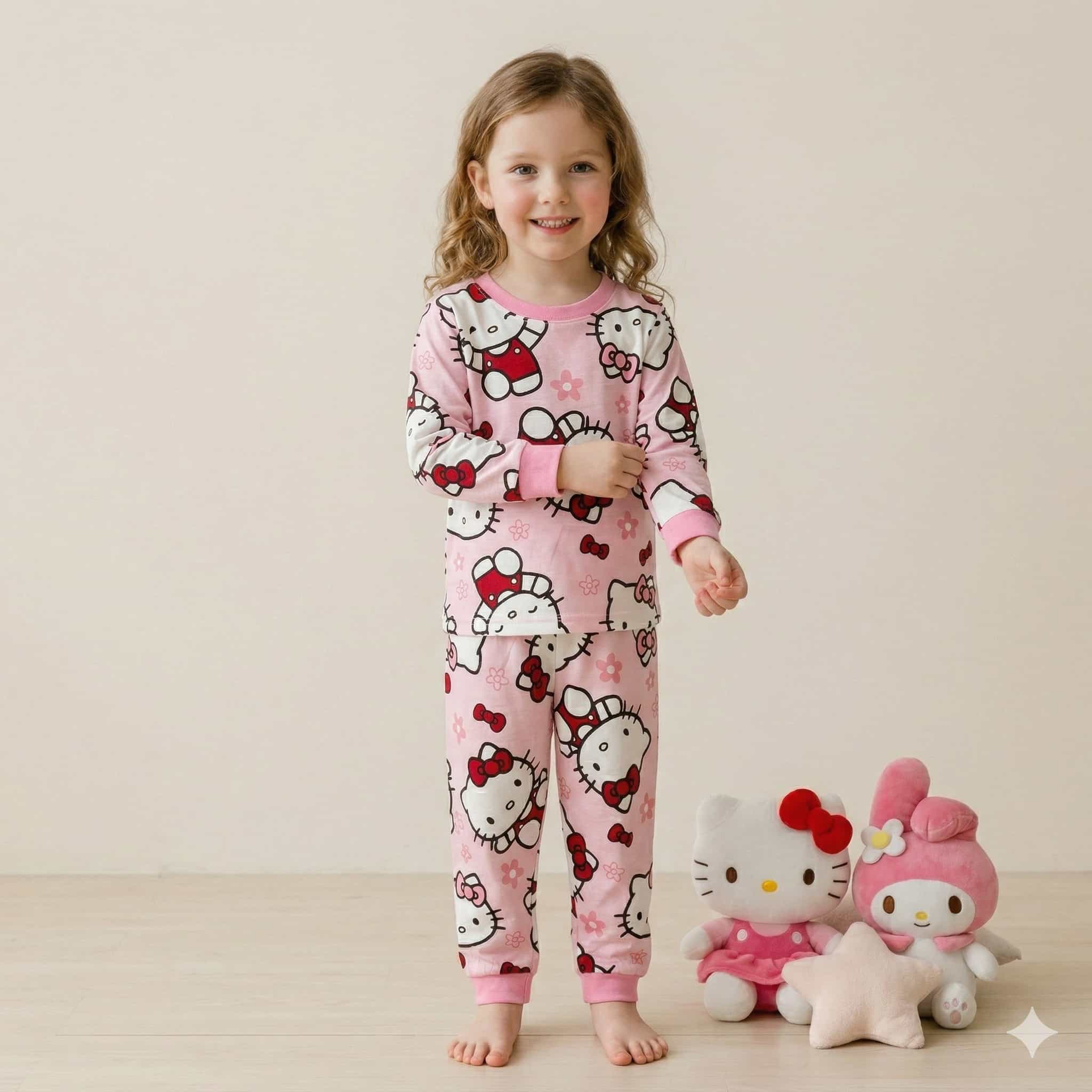 Hello Kitty Girls Full Sleeves Pajama Sets - Pink.